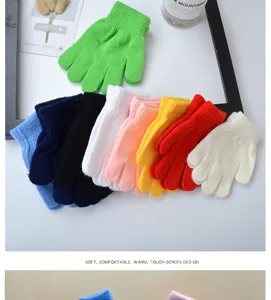 Colorful children knit gloves, soft warm winter gloves for kids daily wear and outdoor activities.