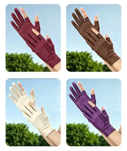 Ice silk fingerless sun protection gloves, breathable stretch outdoor summer women gloves.