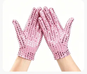 Pink sequin gloves stage performance dance gloves elastic breathable adult party costume