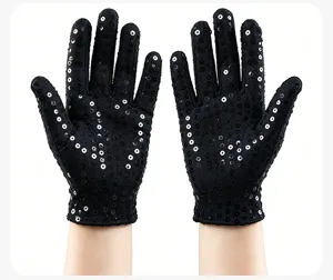 Kids sequin gloves shiny black dance performance gloves for stage party dress up and show costumes