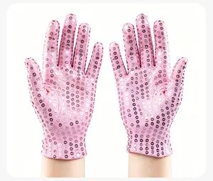 Kids pink sequin gloves children sparkle performance dance party five finger costume accessories