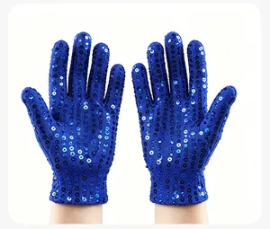 Kids blue sequin gloves for stage dance performance dress up party costume accessories
