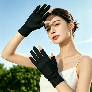 Women's Ice Silk Sun Protection Gloves Open Two Finger Lightweight Breathable Elastic Summer Outdoor Driving Gloves