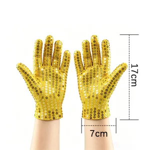 Children gold sequin gloves five finger stage dance performance props costume accessory.