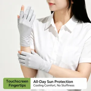 Women two-finger open sun protection gloves ice silk breathable outdoor UV shielding.