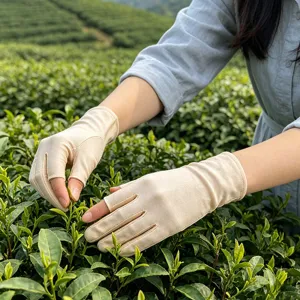 Women's ice silk two-finger sun protection gloves, breathable thin design for outdoor use.