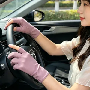 Women Ice Silk Sun Protection Gloves Two Finger Open Driving Outdoor Breathable Sunscreen