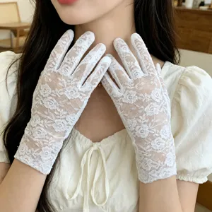 Women Summer Lace Sun Protection Gloves Elegant Tea Party Bridal Mesh Full Finger Gloves