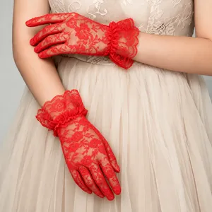 Women Summer Thin Lace Sun Protection Gloves Anti-UV Mesh Floral Ruffle Gloves For Driving Wedding Party Bridal