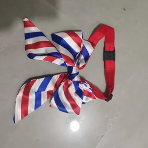 Red white and blue striped pet bow tie collar with elastic band for dogs and cats daily wear.