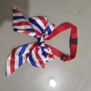 Patriotic dog cat bow tie collar with elastic strap red white blue festive pet accessories.