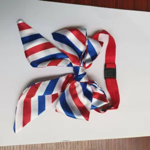 Patriotic dog cat bow tie collar with red white blue stripes, adjustable pet neckwear.