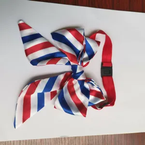 Red white and blue striped pet bow tie adjustable collar for dogs and cats independence day