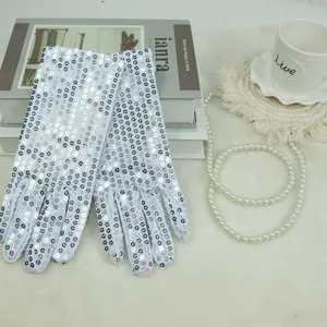White sequined performance gloves for kids dance party stage show sparkle costume accessories