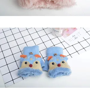 Kids winter half-finger gloves warm cute cartoon plush thickened children writing gloves