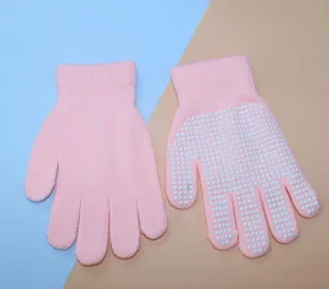 Children knit anti-slip gloves pink dotted grip gloves kids safe working sports mittens