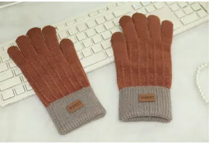 Guanti touchscreen in maglia caldi autunno inverno per uomo e donna, design bicolore.