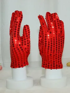 Red sequin performance gloves dance gloves sparkly costume gloves stage party accessories