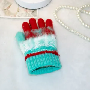 Kids winter warm knit gloves, plush fleece lined thick cute split finger mittens for boys