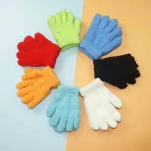 Children plush knit gloves, colorful winter warm mittens for kids, set of 7 vibrant colors.