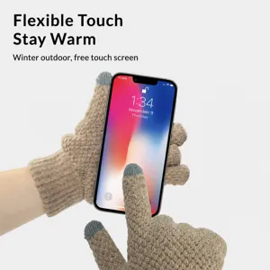 Winter warm touch screen knit gloves for men and women, thick plush lined cold weather
