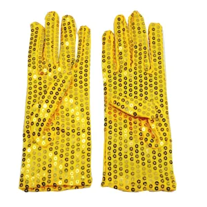 Yellow sequin gloves for dance performances, party dress up, and festive stage shows.