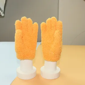 Kids winter warm knitted fleece gloves detail orange cute thermal outdoor gloves pair