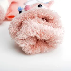 Kids winter warm fluffy half-finger flip gloves cute cartoon design for 3-7 years old.