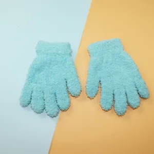 Kids winter fuzzy gloves plush knitted warm gloves soft fleece lined outdoor gloves