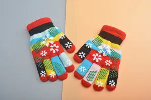 Children's knitted gloves cute snowflake pattern thick warm winter five-finger gloves for kids