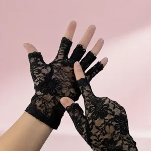 Women Lace Half Finger Gloves Summer Thin Floral Sun Protection Breathable Cycling Driving Gloves