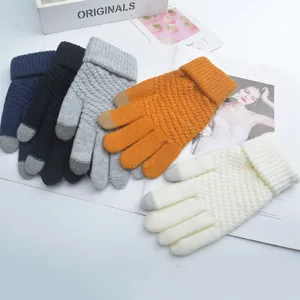 Winter Warm Knitted Touch Screen Gloves For Women Men Thermal Fleece Lined Gloves Solid Color Daily Wear Thermal Gloves