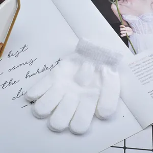 Kleinkind weiße Strick Fünffinger Winter warme Handschuhe süße Kinder Fäustlinge Alltag