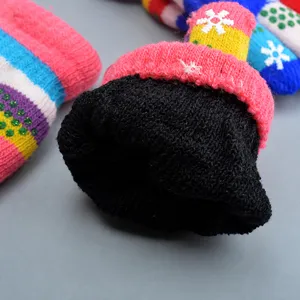 Kids Winter Thickened Warm Knitted Gloves Cute Snowflake Pattern Full Finger Five Finger Gloves For Students Children Daily Wear