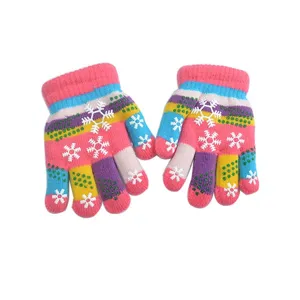 Children winter colorful knitted gloves, five-finger warm thick snowflake young kids.