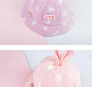 Cute baby pink bucket hat for infant girls boys spring autumn toddler cute heart print cap