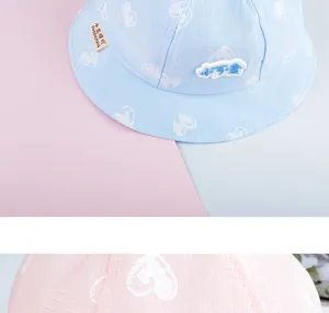 Cute baby bucket hat spring thin infant cap soft cotton cartoon heart design toddler sun hat