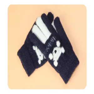 Kids Winter Warm Knitted Gloves Cute Cartoon Bear Thickened Fleece Thermal Mittens