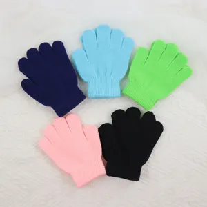 Kids Winter Warm Knitted Gloves Children Five Finger Stretch Gloves Solid Color Performance Gloves For Boys And Girls