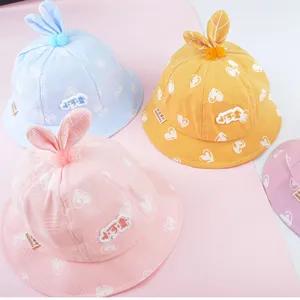 Cute Baby Fisherman Hat Infant Sun Protection Bucket Hat With Bunny Ears Heart Print Spring Autumn Toddler Kids Hat