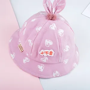 Cute baby bucket hat for infant boys and girls spring autumn thin cotton pink bunny ear cap