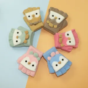 Cute kids half-finger flip-top knit gloves, warm winter cartoon animal gloves for boys and girls.