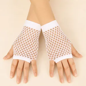 White short fishnet fingerless gloves for women party dance and night club fashion wear