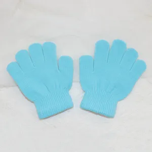 Children performance knitted warm gloves, solid light blue color, soft and comfortable daily wear.