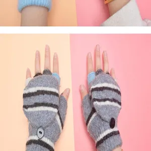 Detailed view of the children's fleece convertible half-finger gloves showing textured fabric.
