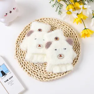 Children plush half-finger flip gloves, cute bear design, warm winter knitwear detail view.