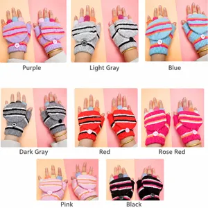 Kids winter plush convertible fingerless gloves warm cute thick mitten design for children.