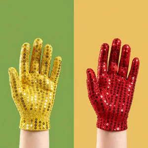 Kids sequined gloves five-finger split stage performance dance costume props yellow red
