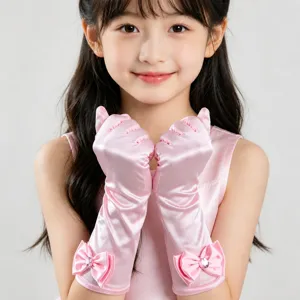 Enfants Longs Gants en Satin Nœud Strass Princesse Performance Gants Fête Enfants Déguisement Accessoires de Costume