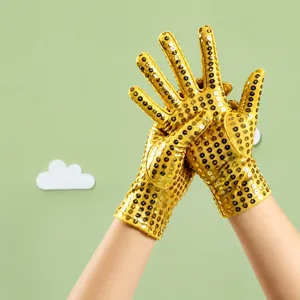 Kids gold sequin gloves for dance performance party stage costume sparkling gloves